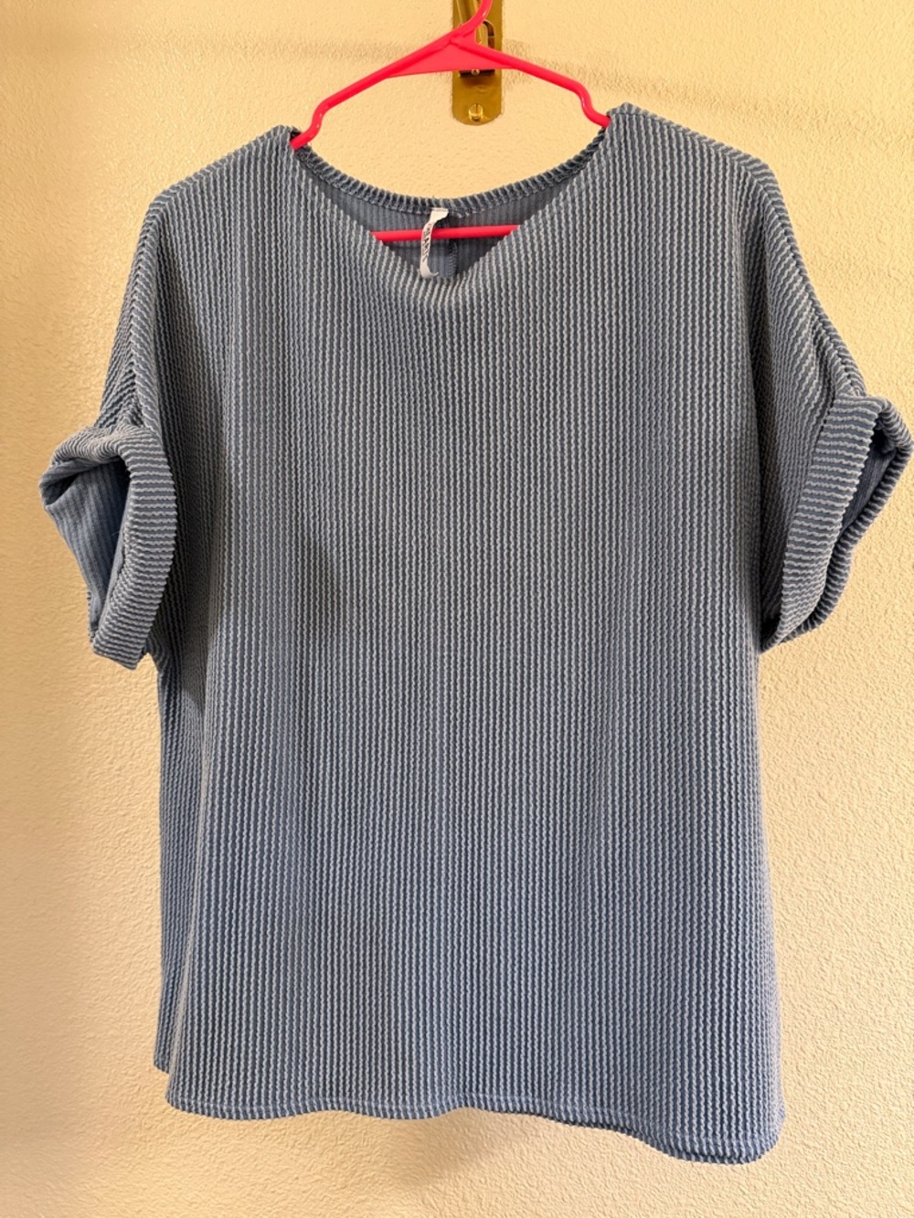 Relaxed Ribbed Knit Tee - Light Blue